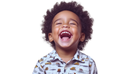 Happy child laughing with joyful expression.