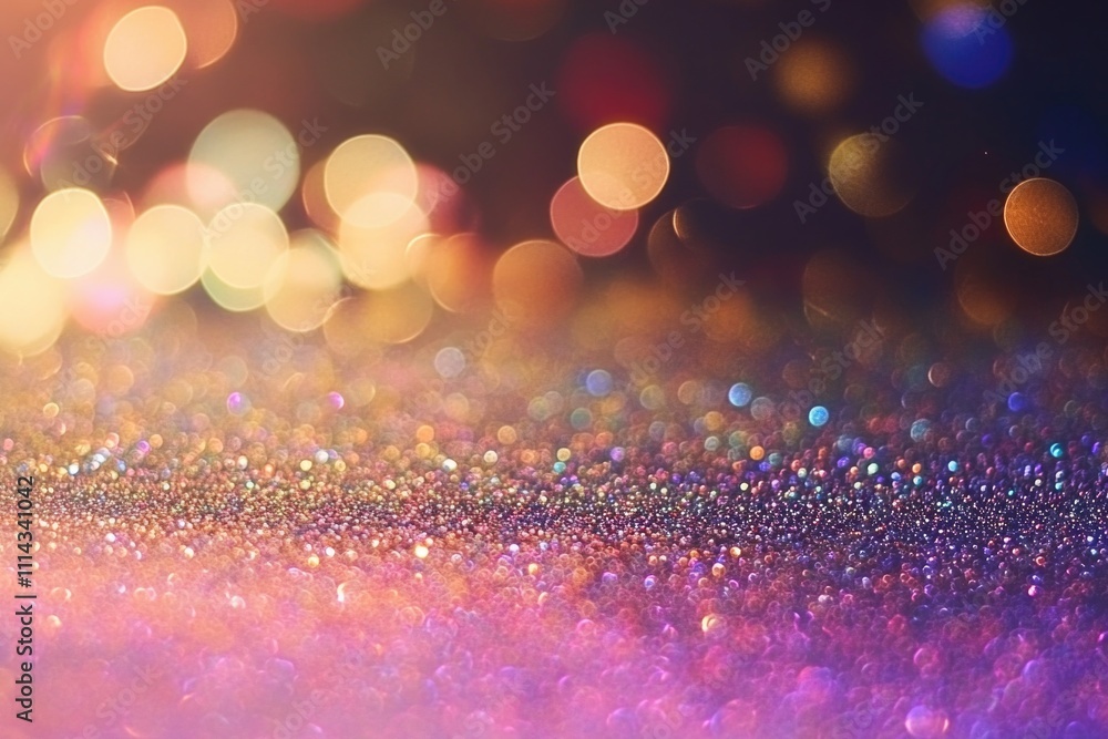 Poster close-up of a glittery surface with lights in the background, ideal for use in party or celebration 
