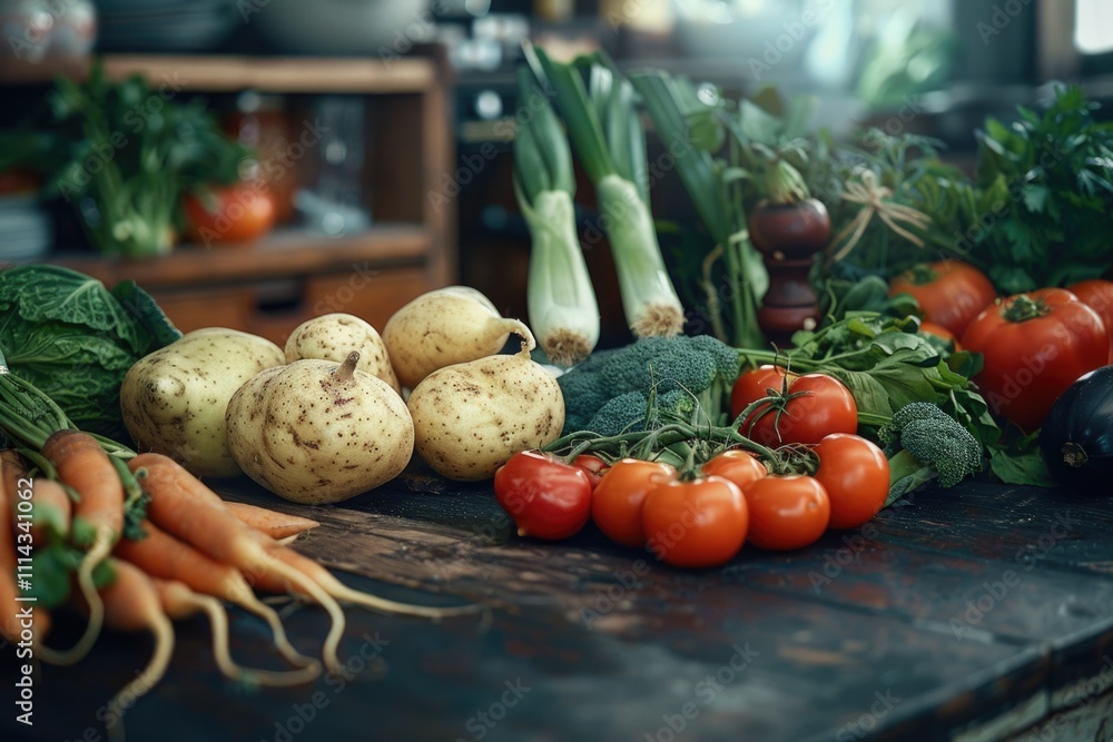 Poster A colorful display of various vegetables on a table