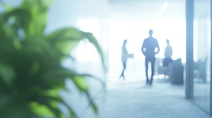 Fototapeta premium Blurred office scene with diverse team in discussion
