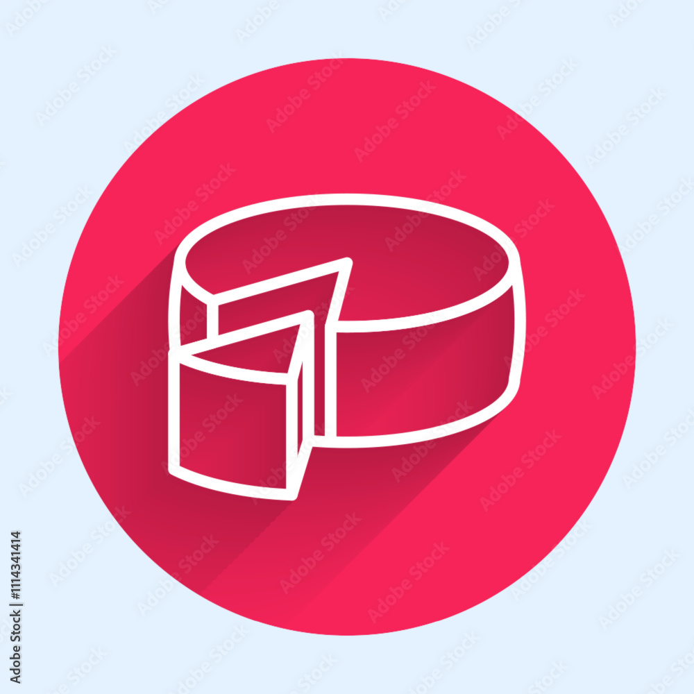 Poster white line cheese icon isolated with long shadow background. red circle button. vector