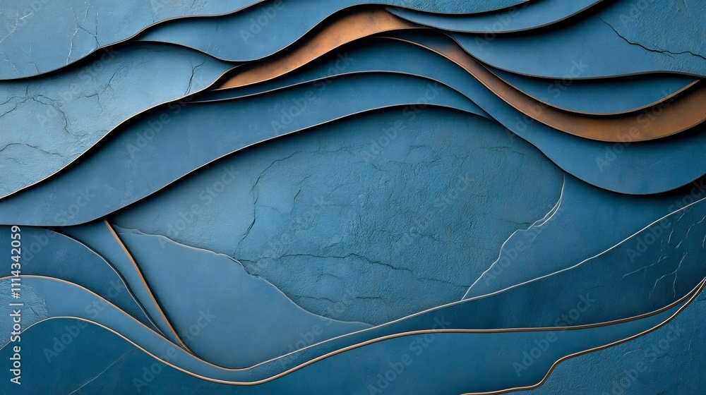 Poster mesmerizing abstract waves of intricate digital patterns on muted blue background