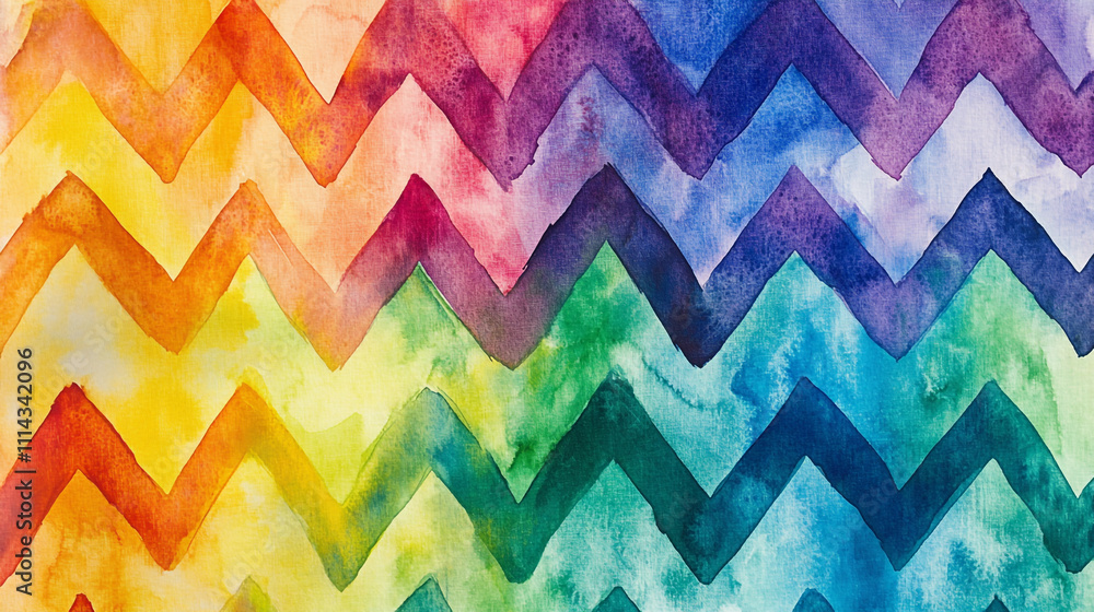 Poster colorful zigzag pattern created with watercolor techniques on textured paper