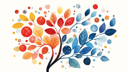 vibrant botanical illustration showcasing colorful leaves and fruits