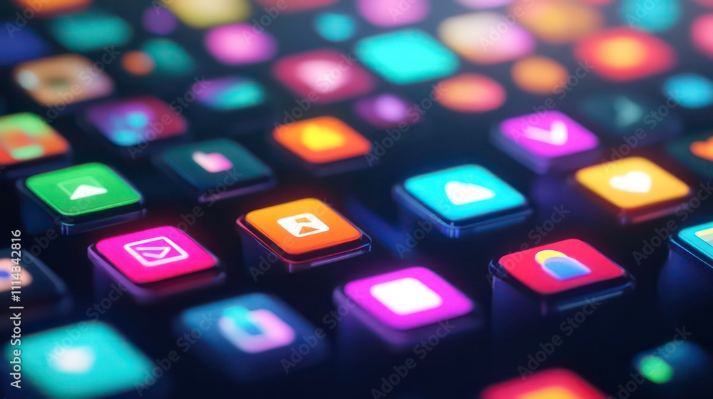 Aufkleber A design showcasing a digital workspace with floating icons representing various productivity apps.