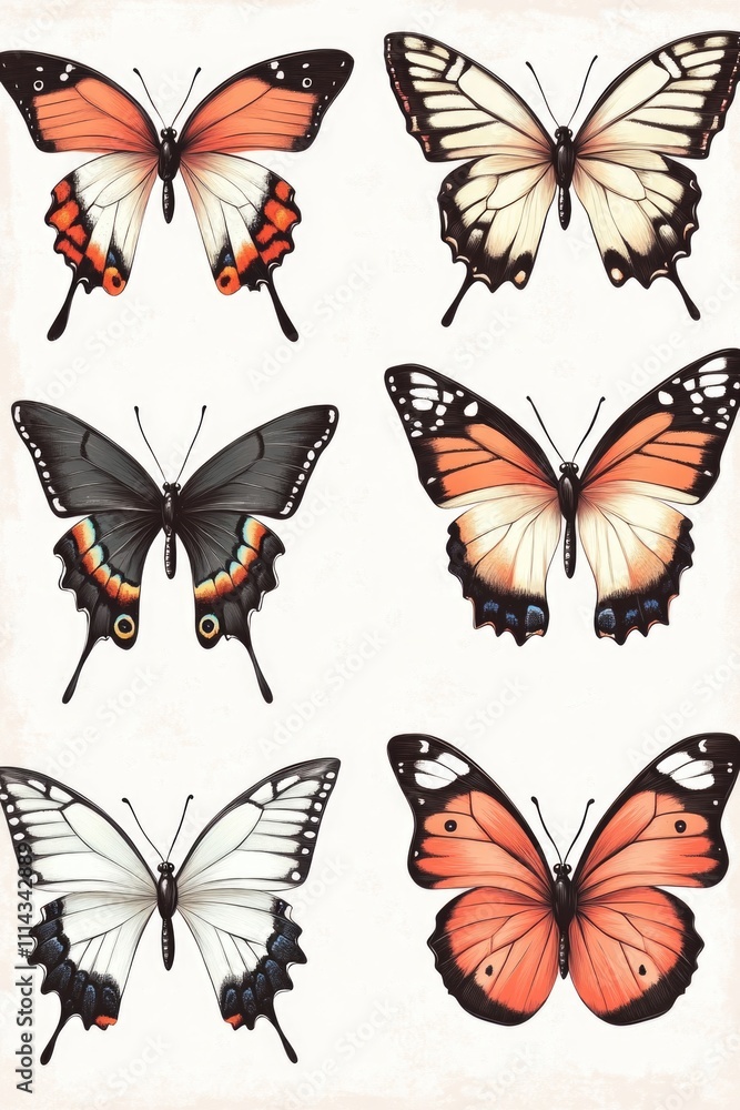 Poster a cluster of colorful butterflies on a clean white surface