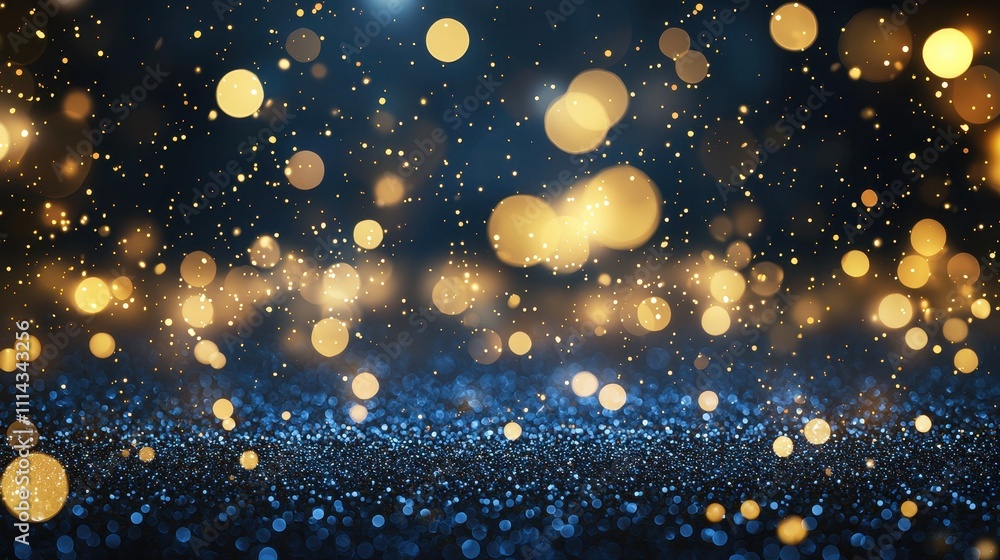 Poster soft illuminated deep cobalt blue background with glowing bokeh lights and sparkling effect
