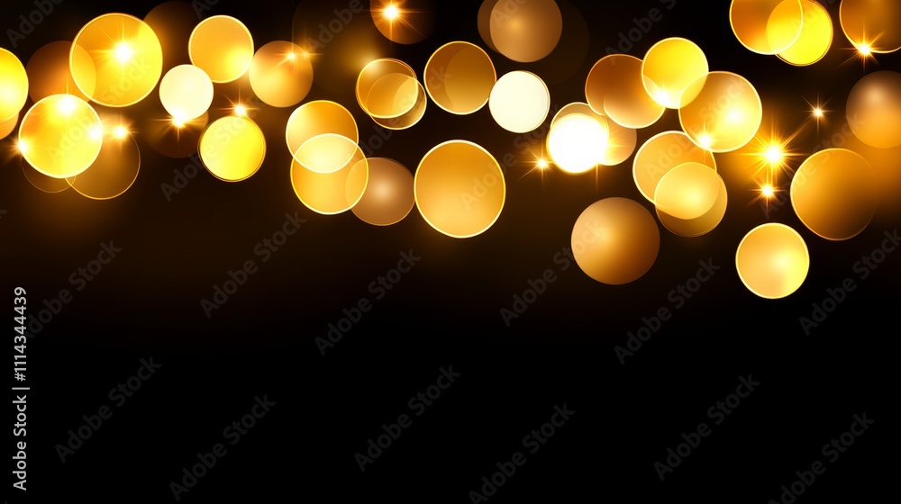 Poster blurry image of gold and black with many small circles. the circles are yellow and they are scattere