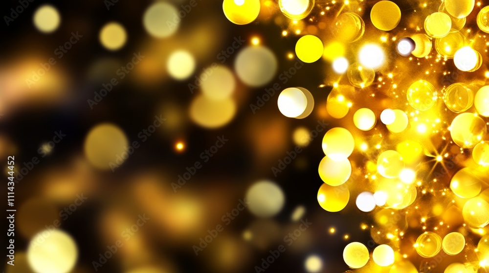 Poster blurry image of gold and black with many small circles. the circles are yellow and they are scattere