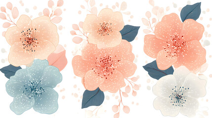 Creative 2D Doodle Floral Illustrations Text Space for Versatile Designs, Greeting Cards, Invitations