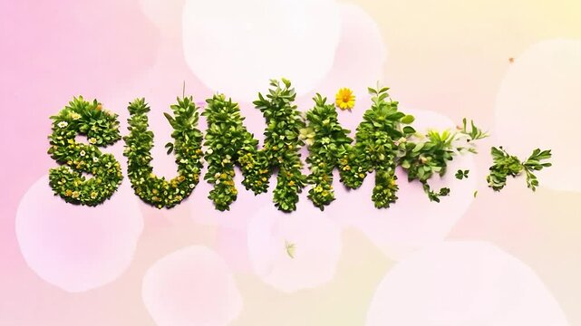 An animated lettering of the word Summer as a background consisting of an explosion of flowers and plants.