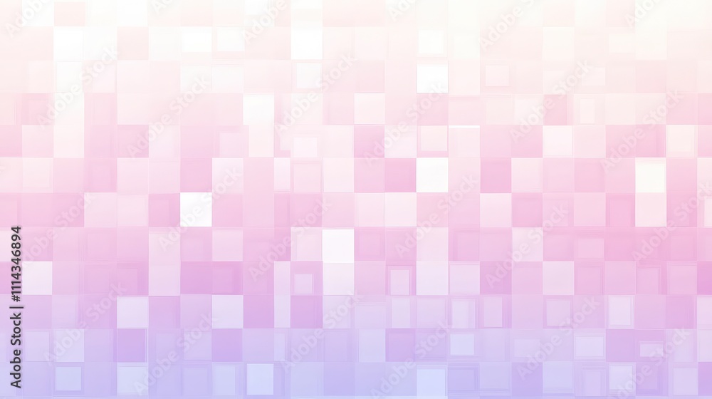 Poster a pixelated background in muted pastel tones, with squares arranged in a soft gradient pattern, blen