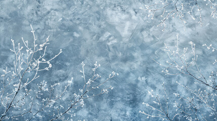 Obraz premium Peaceful frosty background with delicate frost patterns on tree branches, creating a magical look