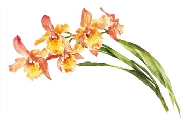 Fototapeta premium Watercolor painting of orange flowers on a white background, perfect for use in designs and artwork