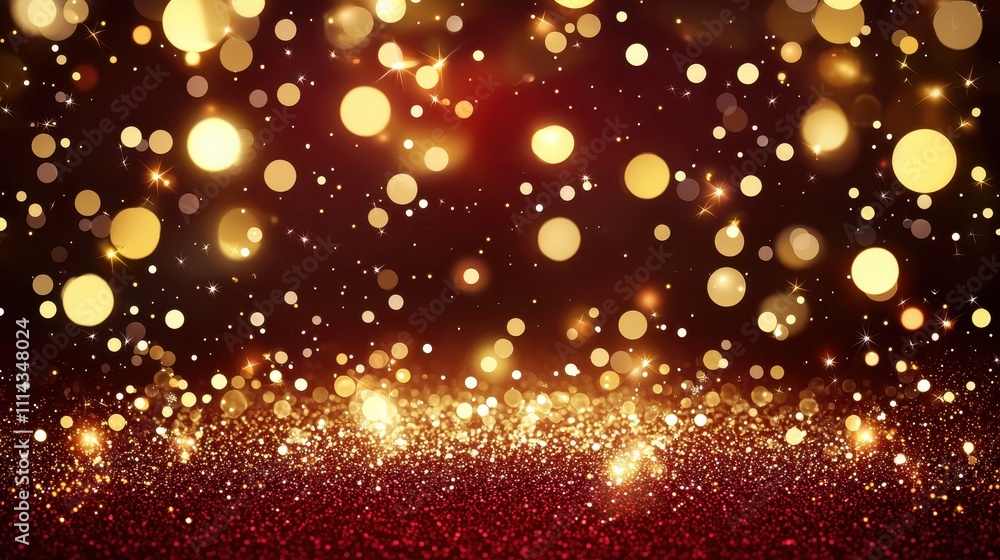 Poster soft illuminated burgundy background with glittering lights and bokeh effect