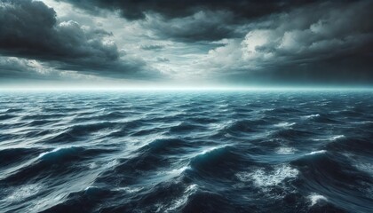 Obraz premium Dark storm clouds gathering over wild ocean waves