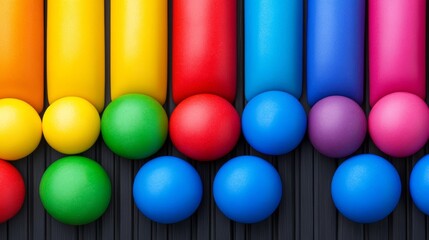 Naklejka premium Row of colorful balls, some of which are blue and some are red. The balls are arranged in a line, with the blue ones in the middle and the red ones on either side