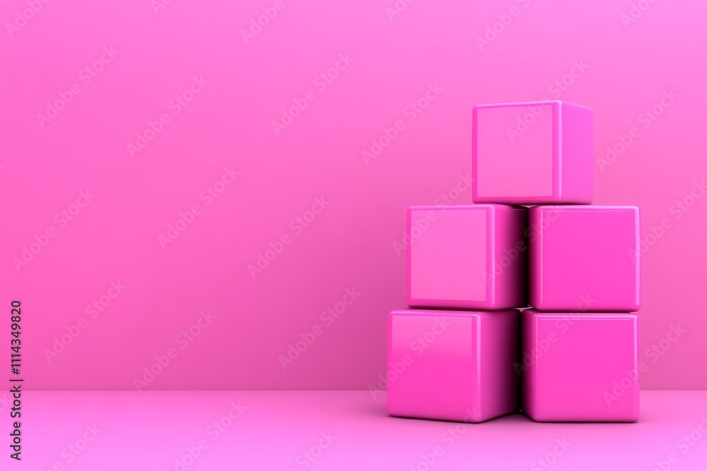 Aufkleber pink blocks arranged in a pyramid shape on a pink background. the arrangement of the blocks creates 