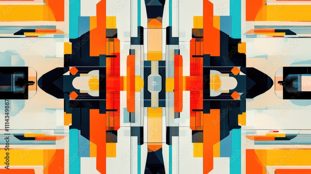 Aufkleber a pixelated collage of bold geometric shapes and contrasting colors, creating an abstract, symmetric