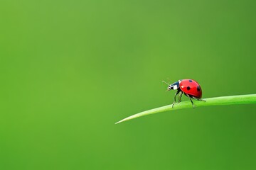 Ladybug Crawling on a Blade of Green Grass