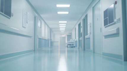 Fototapeta premium Modern hospital corridor with medical equipment and clean design