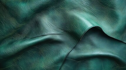 Elegant green leather texture showcasing intricate folds and soft sheen in natural light