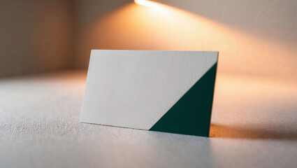 Business card mockup, textured design, modern layout, warm light background, copy space