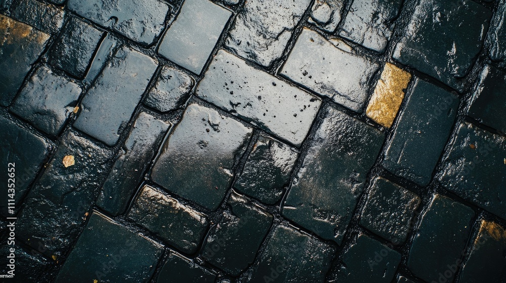 Poster wet pavement with grey stone concrete tiles creates a continuous texture ideal for backgrounds. this