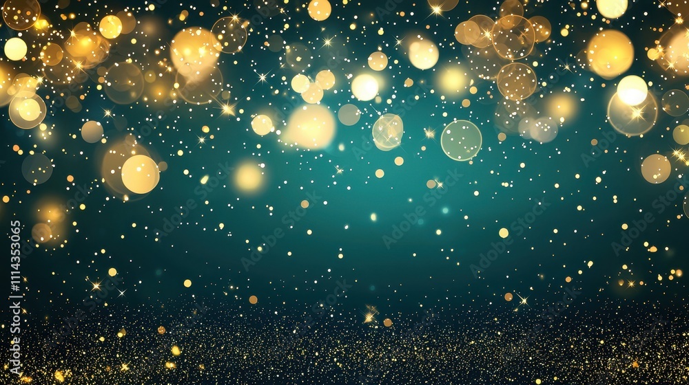 Poster Soft Emerald Green Background with Illuminated Bokeh Effect and Glowing Dots