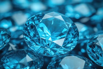 A cluster of blue diamonds in a close-up shot, suitable for jewelry or gemstone-related uses