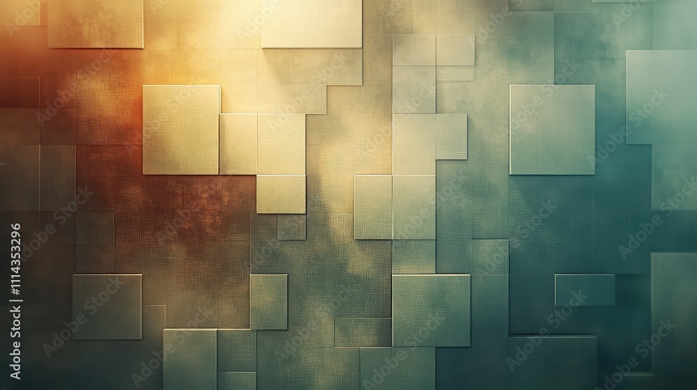 Poster a pixelated grid texture with various light levels, creating a 3d illusion of depth and complexity o