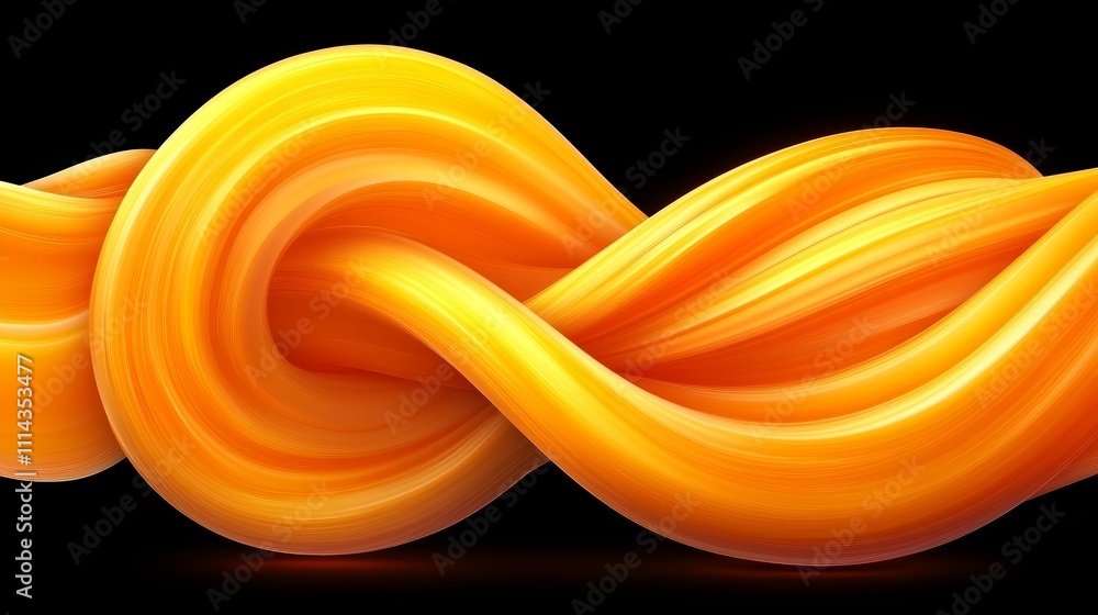 Poster dynamic yellow wave on black background, abstract minimalist design with flowing lines and contrasti