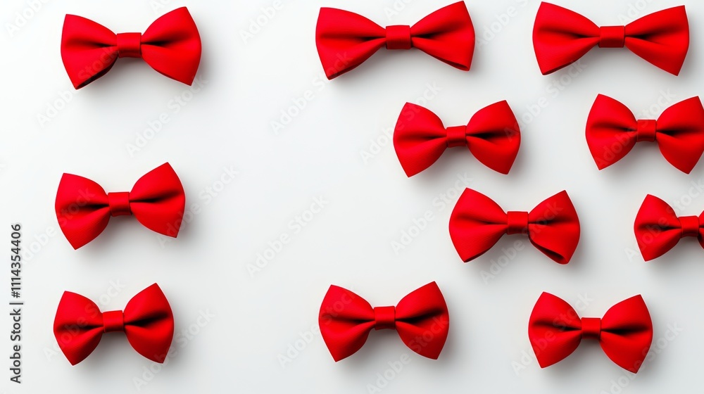 Aufkleber row of red bow ties are arranged in a pattern on a white background. concept of elegance and sophist