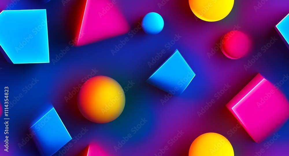Poster colorful background with many different shapes and sizes of balls. the colors are bright and vibrant