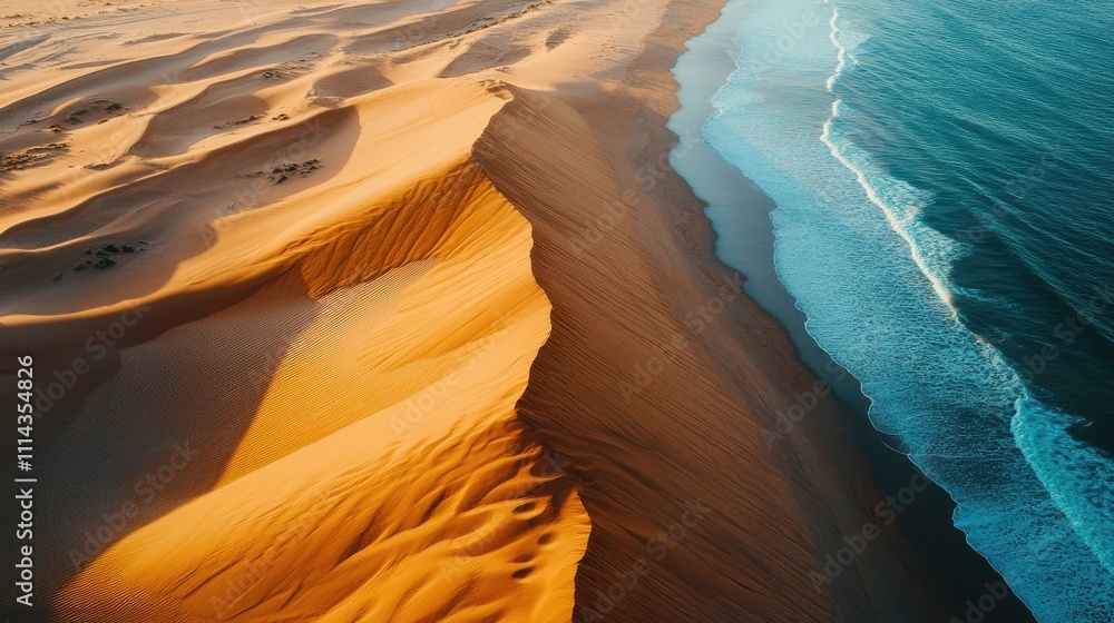 Poster aerial view of a sand dune, highlighting the intricate patterns and textures of the dune. this photo