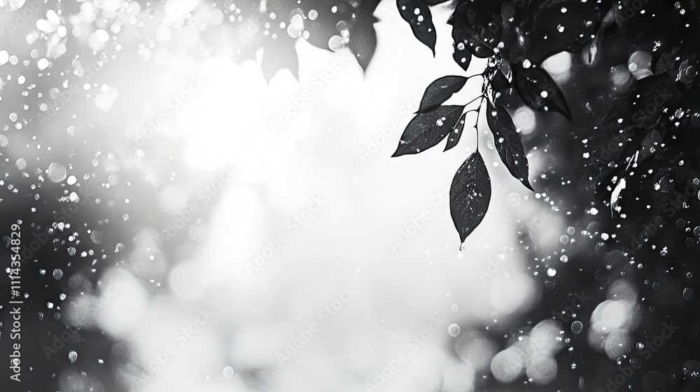 Poster black and white bokeh background filled with drops creates a stunning visual effect. this black and 