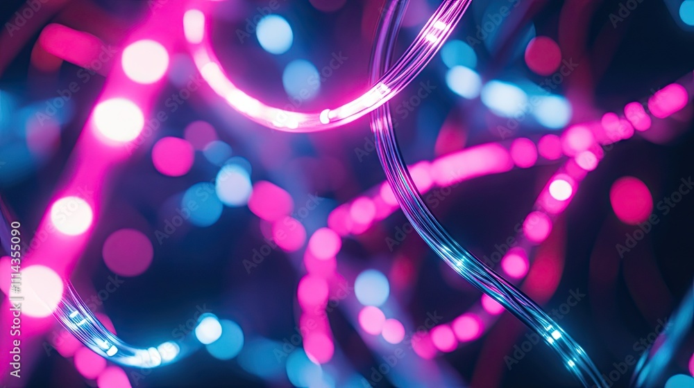 Poster intricate neon light line effects create a mesmerizing display of glowing wires, ideal for capturing