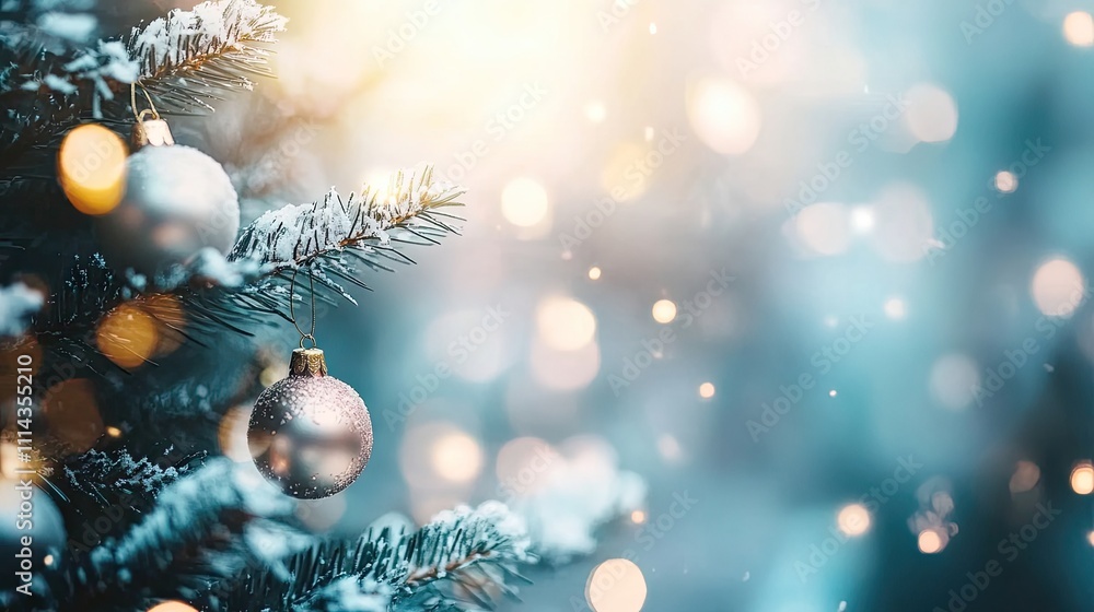 Poster defocused christmas bokeh background creates a dreamy atmosphere with soft blue tones, perfect for a