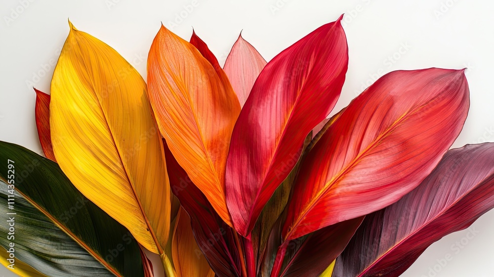 Poster vibrant tropical leaves create a striking contrast against a white background, adding a touch of col