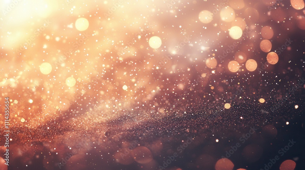 Poster soft golden bokeh background with illuminated dots and shimmers in deep tones
