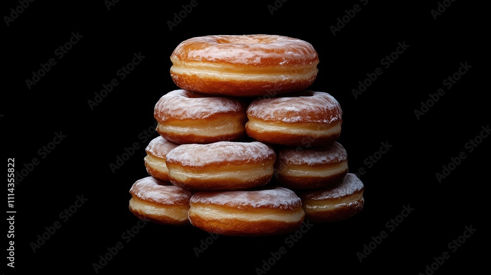 Poster a stack of round doughnuts with a river delta design in the center, perfect for a vibrant culinary d