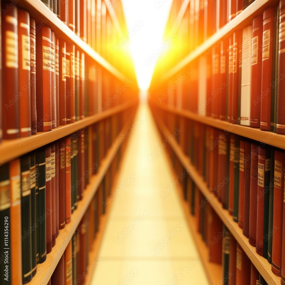 Aufkleber a stunning view of rows of bookshelves bathed in warm light creating an inviting atmosphere in a mod