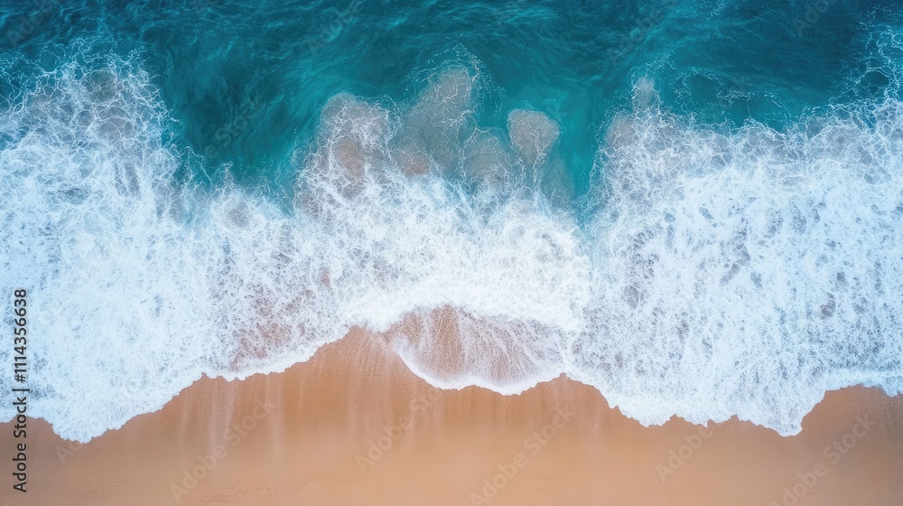 Poster aerial view of the ocean waves captured by a drone photographer, highlighting the dynamic motion of 