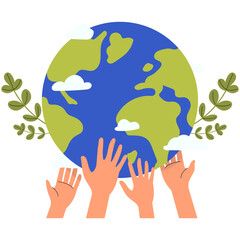 Happy earth day.International hands holding globe.Earth day concept.