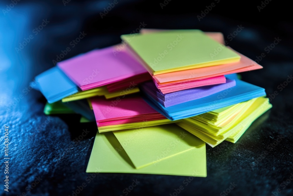 Poster a collection of colorful post-it notes stacked on a table, great for illustration purposes