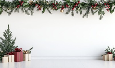 Outlining a gaily-coloured Yuletide garland on a stark white background, brightening the room and adding holiday cheer.