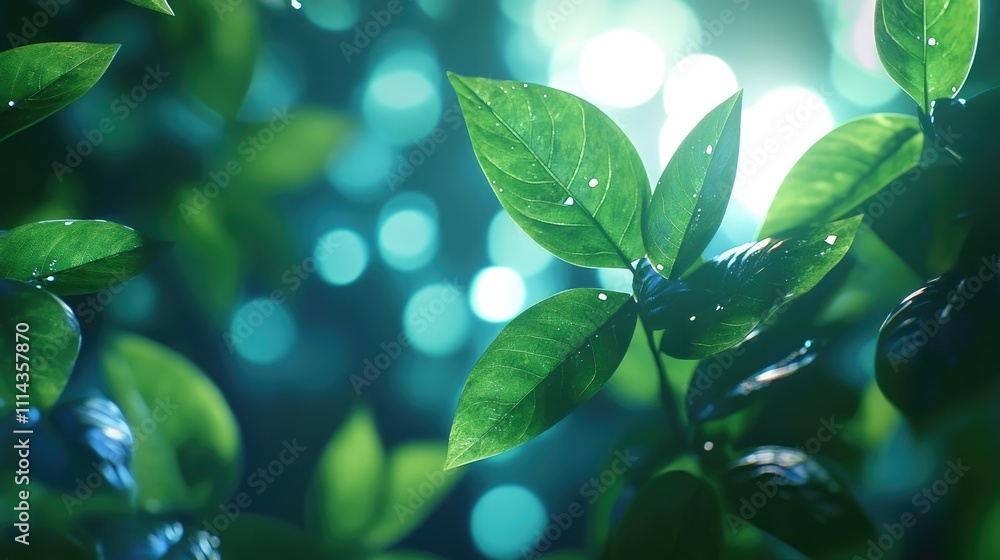 Poster green leaf background banner embellished with a bokeh light overlay, creating a visually engaging de