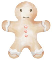 Watercolor Christmas gingerbread man illustration, isolated on white background