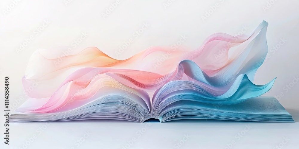 Poster a book shape featuring a soft pastel gradient with an abstract design. this abstract book shape show