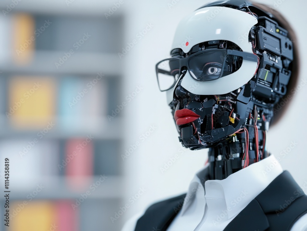 Aufkleber futuristic humanoid robot with a sleek design and glasses, showcasing advanced technology and intric
